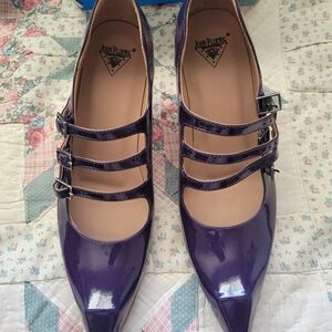 John Fluevog Dark Purple Triple-Strap Classy Bach Heels Size 7.5